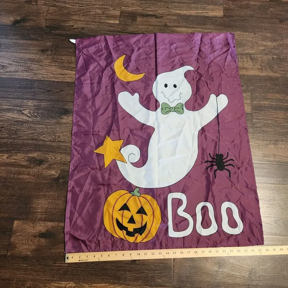 Vtg Halloween Ghost Boo Jack o Lantern Porch Banner Seasonal Flag 35